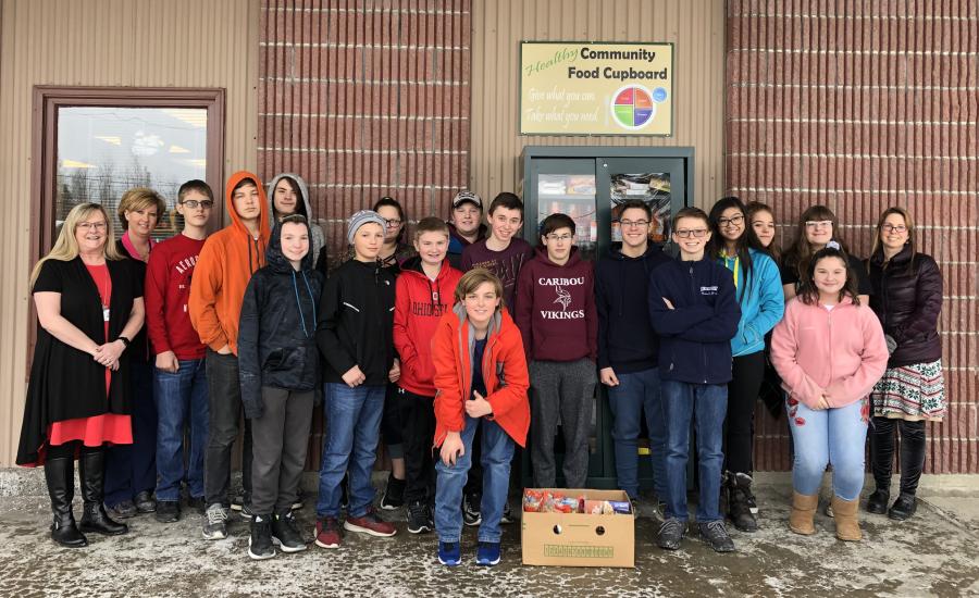Caribou Middle School 8th Graders Fill Pines Health Services Community Cupboard With Non Perishable Food